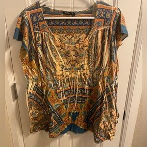 Apt 9 Top XL Sublimation Blouse Yellow Blue Rhinestone Blouse Shirt